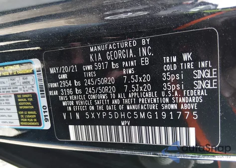 2021 Kia Telluride Sx z USA, uszkodzony, nr VIN 5XYP5DHC5MG191775